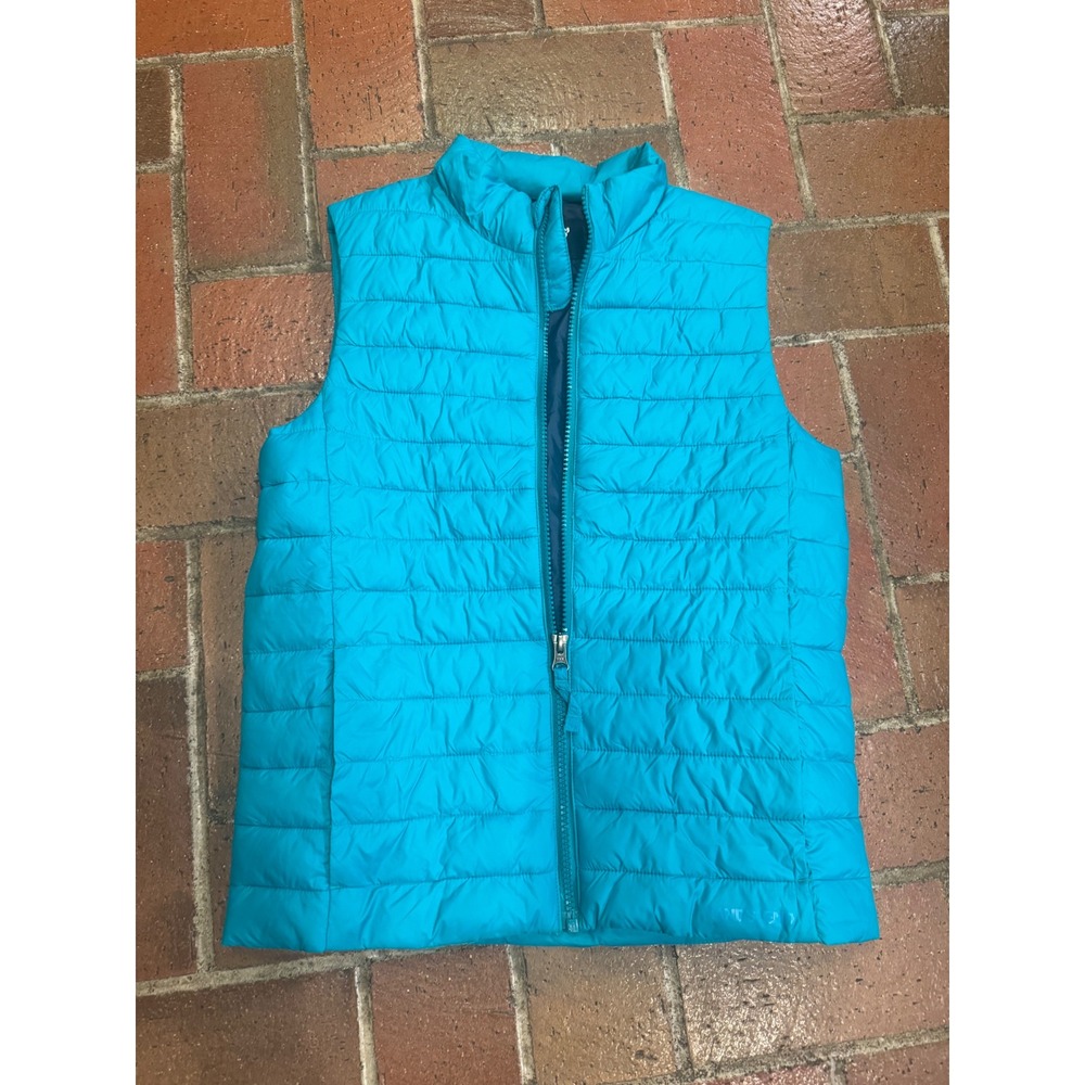 Lands End Kids Teal Puffer‎ Vest Size Medium 10-12 Lightweight Full Zip